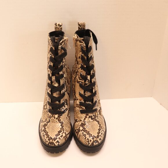 Steve Maden Shoes - Steve Maden Snakeskin Embossed on Leather Ankle Chunky Heeled Boot Size 7M